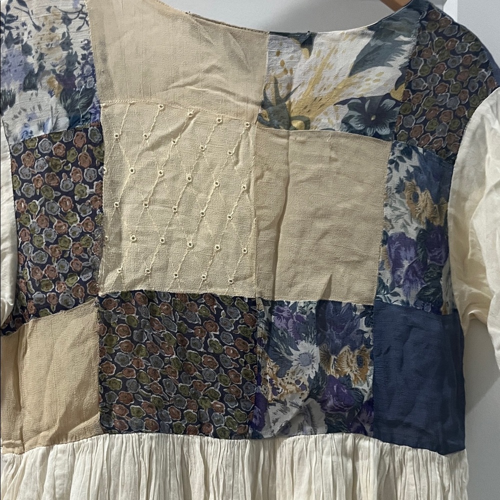 Vintage 90s Tribes Patchwork Floral Cream Peasant Boho Eclectic Festival Medium - Picture 11 of 17